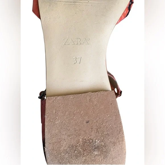 Zara Basic Women's Coral orange and Black snakeskin Strappy Sandals sz 37 Boho - Picture 7 of 8